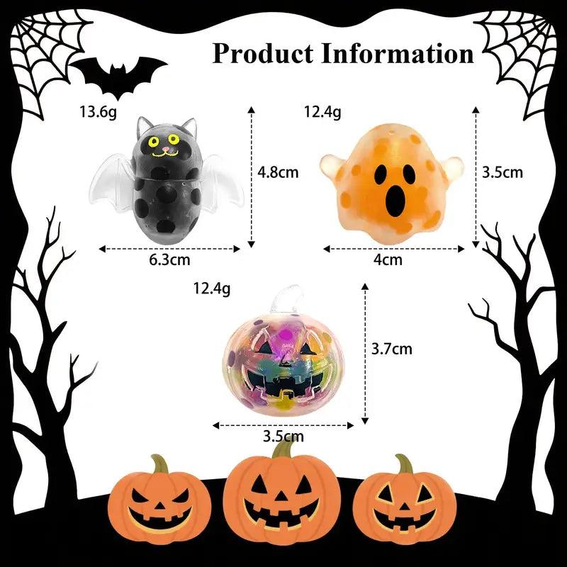 Halloween Stress Relief Bead Ball Toy Ghost Pumpkin Bat Squeeze & Release Fidget