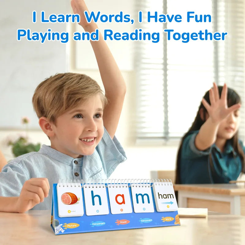 CVC Word Game with Flash Cards & Rhyming Flip Book - Educational Reading Toy for Ages 3-6