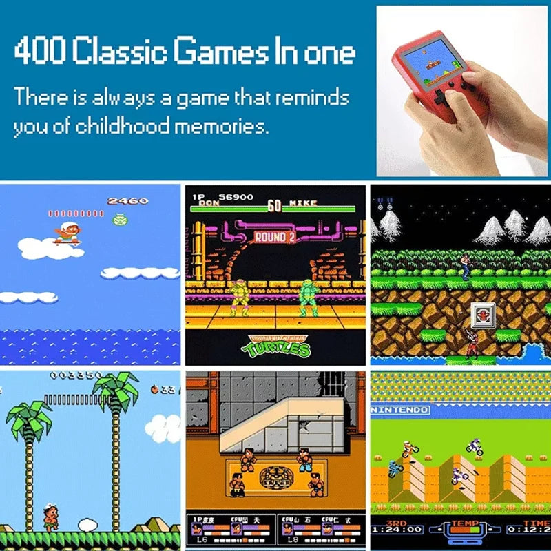 Portable Handheld Video Game Console with 400 Built-in Games, 2.4 Inch IPS Screen & Rechargeable Battery