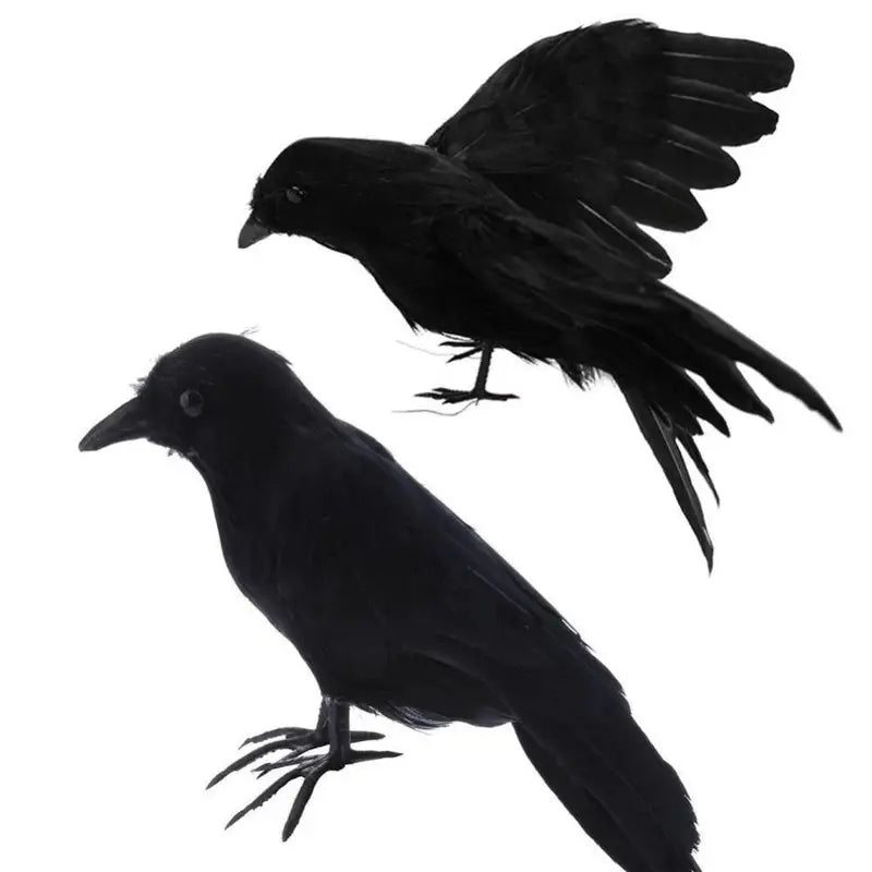 Lifelike Artificial Raven Halloween Decoration Feathered Bird Model Haunted House Decor