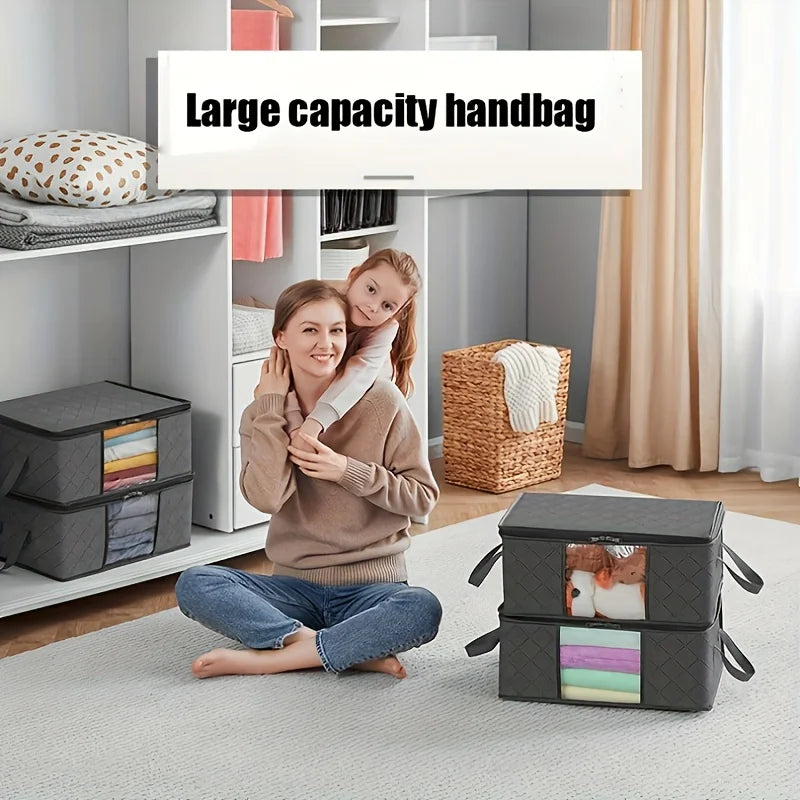 35L Foldable Fabric Storage Bags with Clear Viewing Window for Clothes & Bedding
