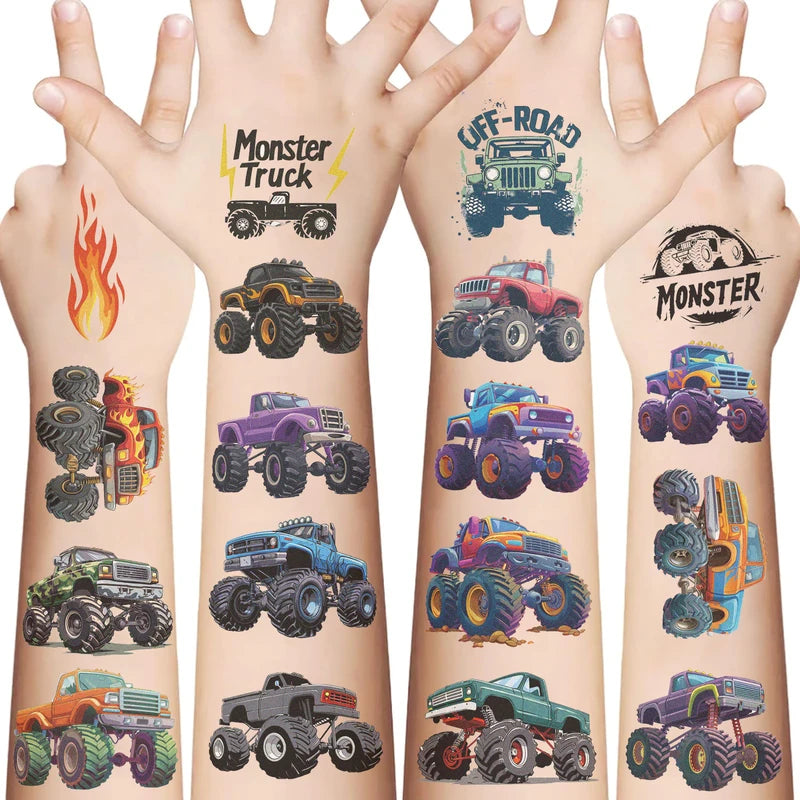 10 Sheets Monster Trucks Temporary Tattoos for Kids Body Stickers