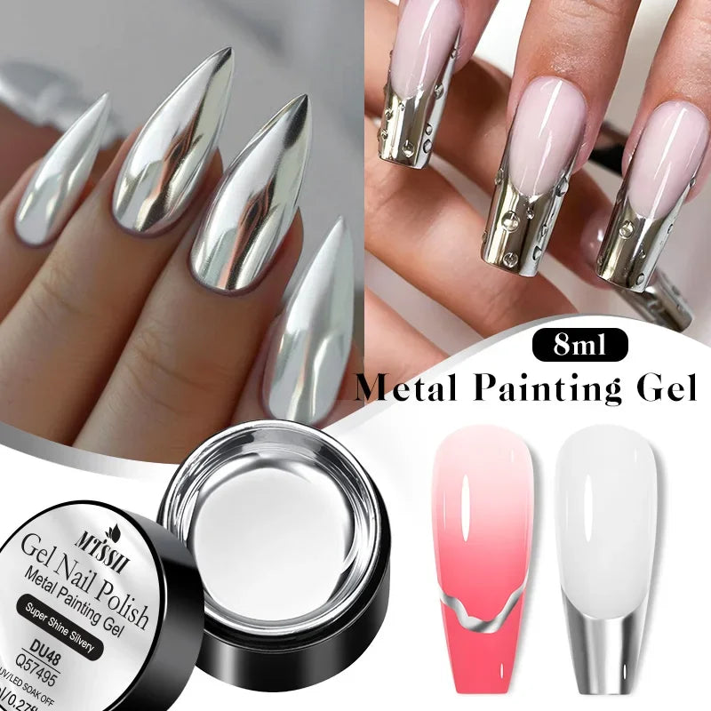 Metallic Chrome Nail Gel Polish - Silver Mirror Effect for Nail Art, 8ml