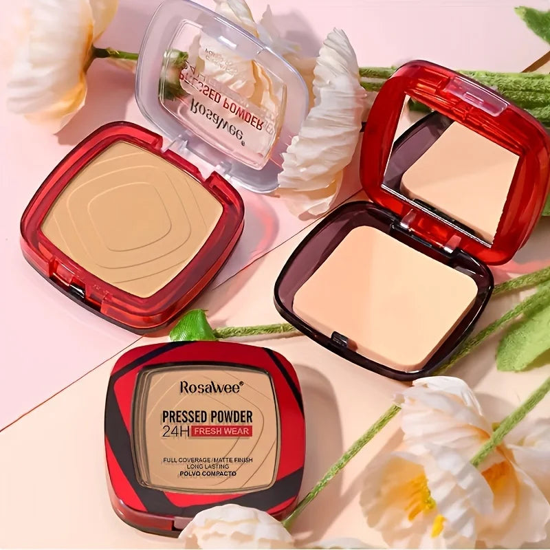 Matte Full Coverage Face Powder Foundation with Puff Applicator - 24H Oil Control & Natural Finish