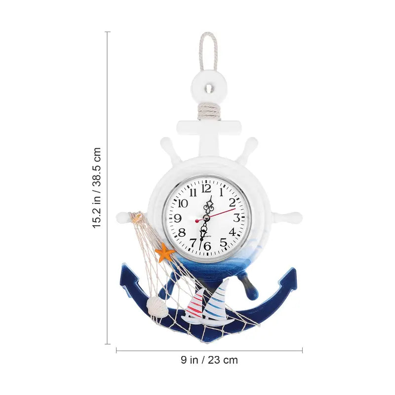 Mediterranean Style Wall Hanging Boat Anchor Clock with Mirror Surface - 9 & 10 Inch Sizes