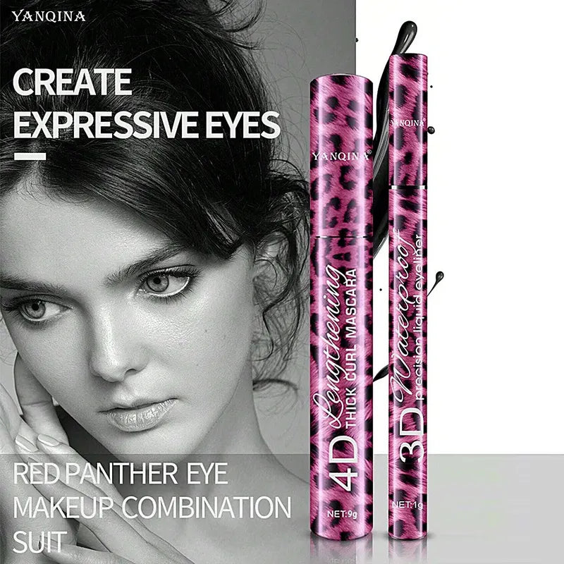 Liquid Eyeliner Pencil & Waterproof Mascara Set - 4D Curling & Eyebrow Pencil