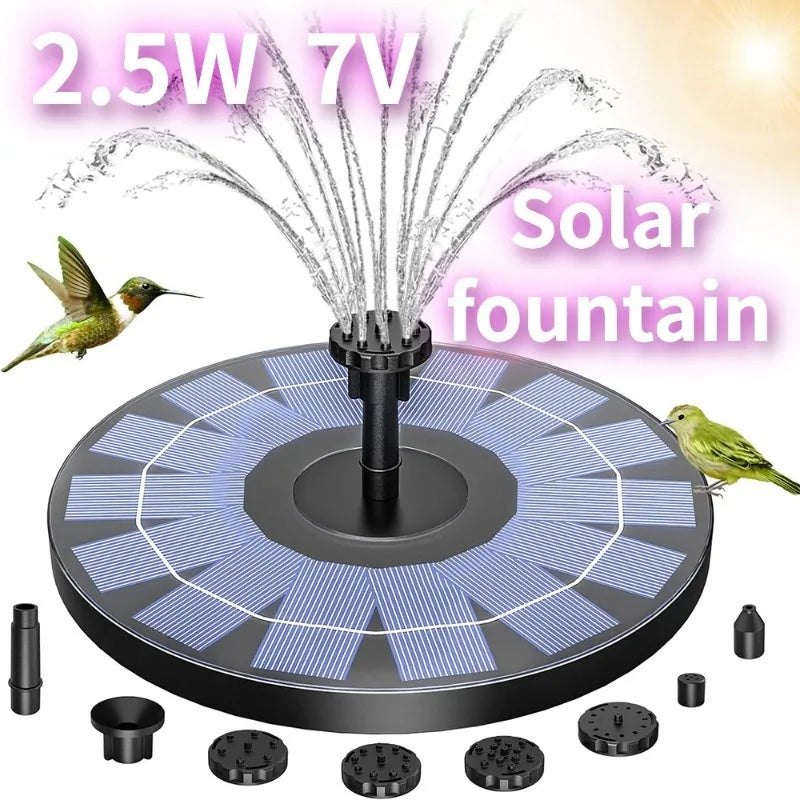 Outdoor Solar Fountain Pump Kit with 6 Nozzles for Garden Pond Decoration