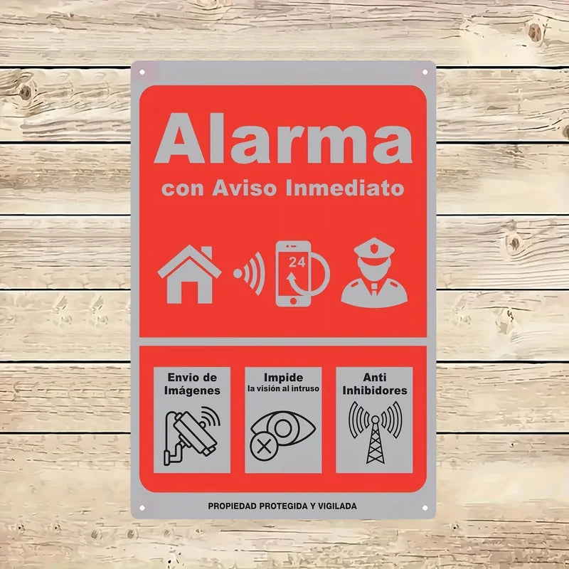 Anti-Invasion Wall Sign - Metal Decor 24/7 Security Alarm Visual Protection
