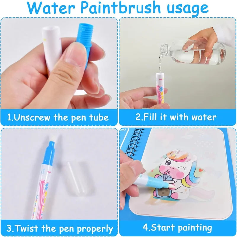 Kids Reusable Water Drawing Book with Refillable Pen - Educational Montessori Toy