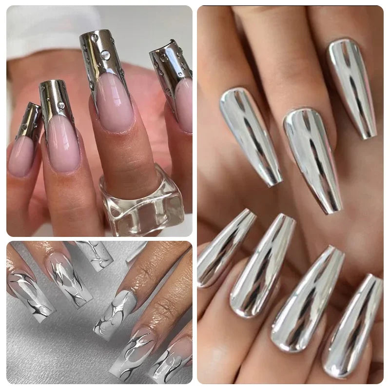 Metallic Chrome Nail Gel Polish - Silver Mirror Effect for Nail Art, 8ml