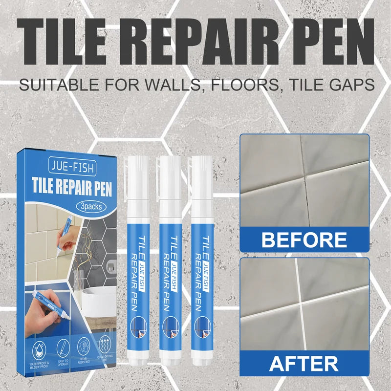 Waterproof White Tile Grout Repair Pen Set - Mildew Proof, Easy to Use