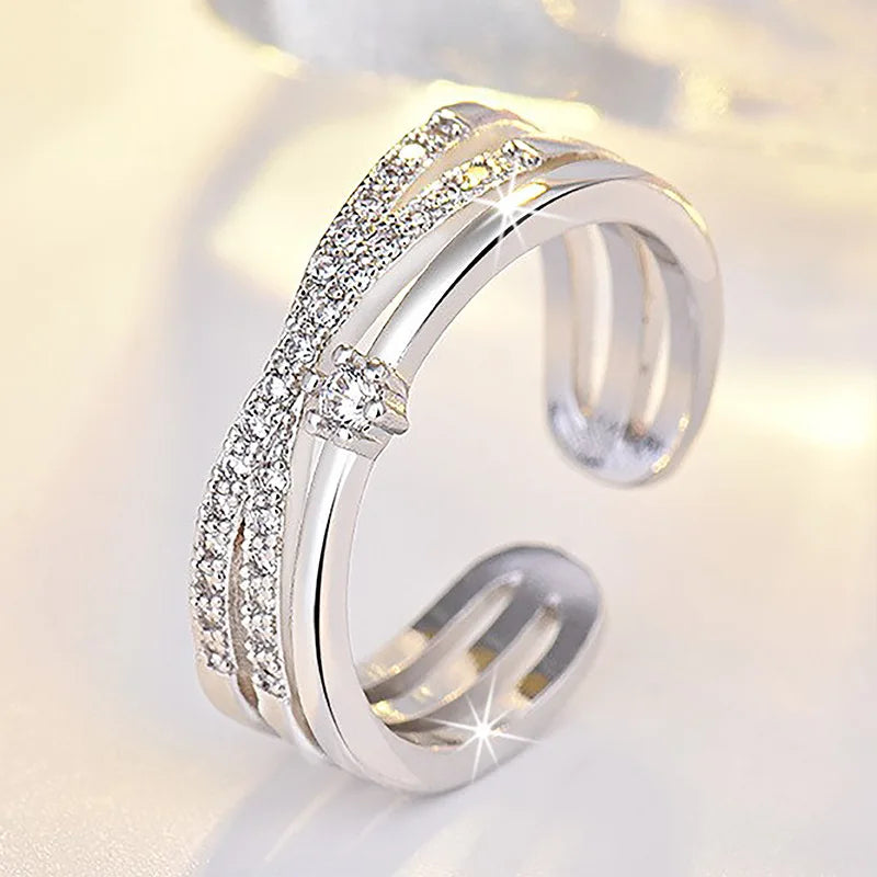 Sterling Silver Zircon Engagement Ring for Women Adjustable Wedding Jewelry