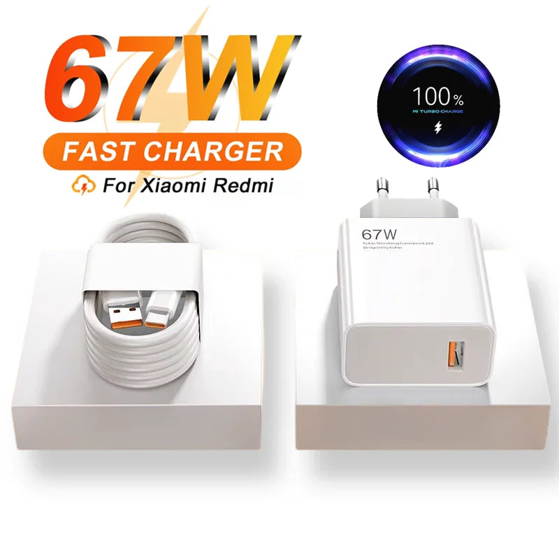 67W Fast USB Charger for Xiaomi Redmi POCO Type C Wall Adapter