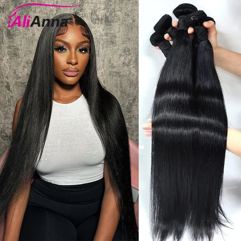 Human Hair Extensions Bundles - Brazilian Natural Black 10A Raw Hair Weave 20-40 Inch