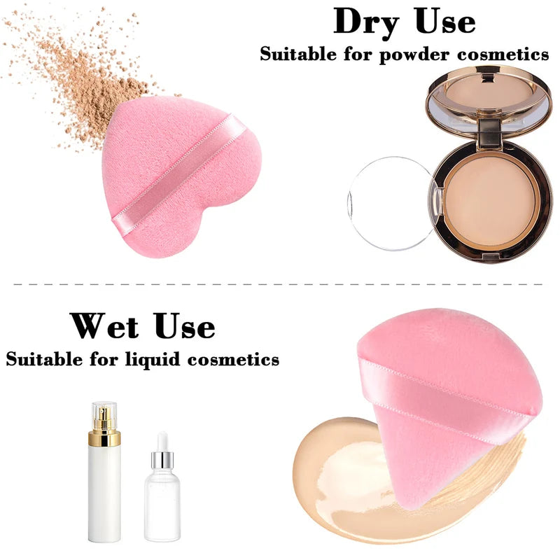 Triangle Velvet Powder Puff Makeup Sponges Set - Heart Shaped Foundation Blenders