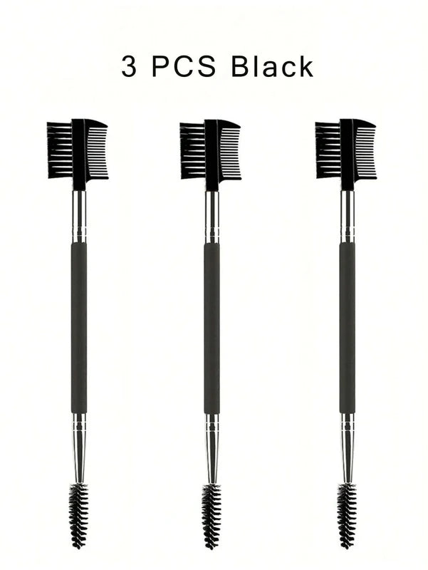 3-in-1 Eyebrow and Eyelash Shaper Makeup Brush Set with 3 Spoolie Heads