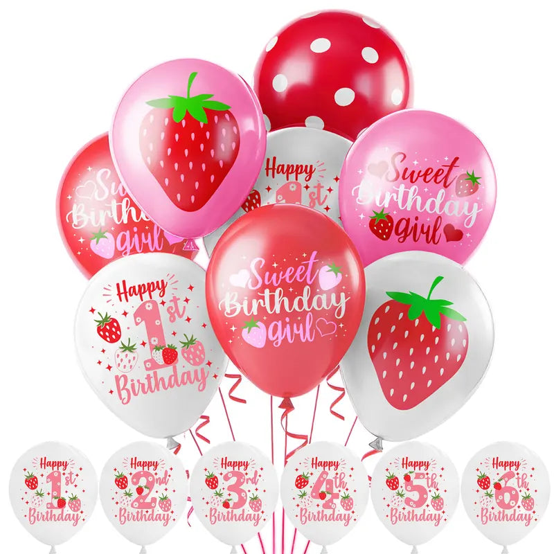 12 Inch Strawberry Themed Latex Balloons for Hawaiian Party Decorations