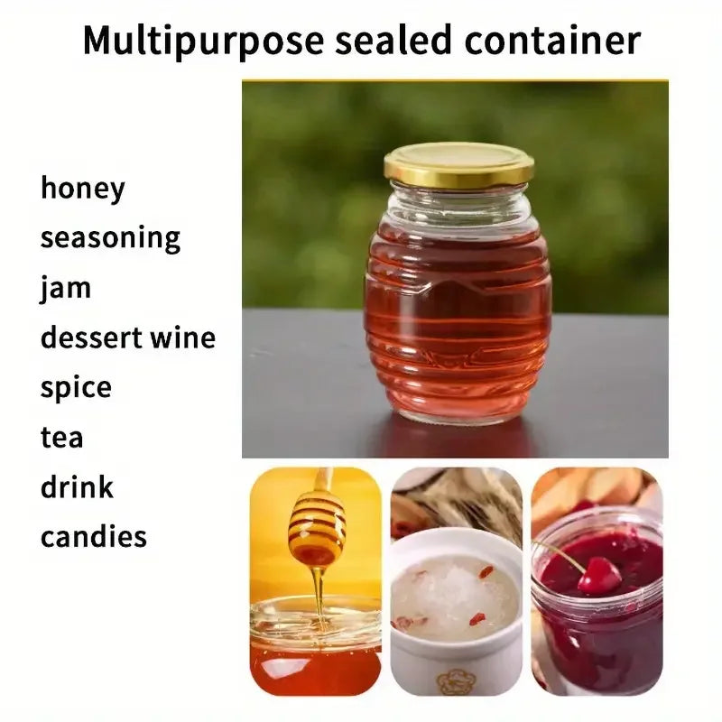 Mini Glass Honey Jar Set with Gold Lids and Accessories - 70ml, Multiple Colors