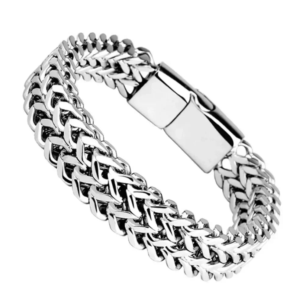 Stainless Steel Braided Double Row Fish Scale Alloy Magnetic Buckle Bracelet with Keel Jewelry