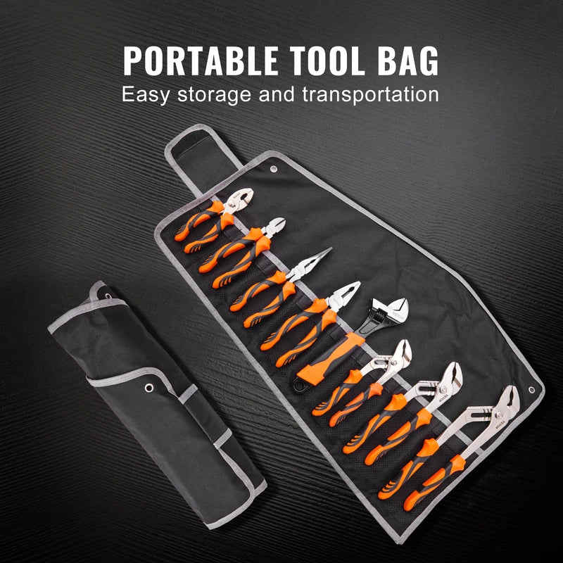 8-Piece Pliers Set High Carbon Steel Includes Groove Joint Long Nose & Linesman Pliers