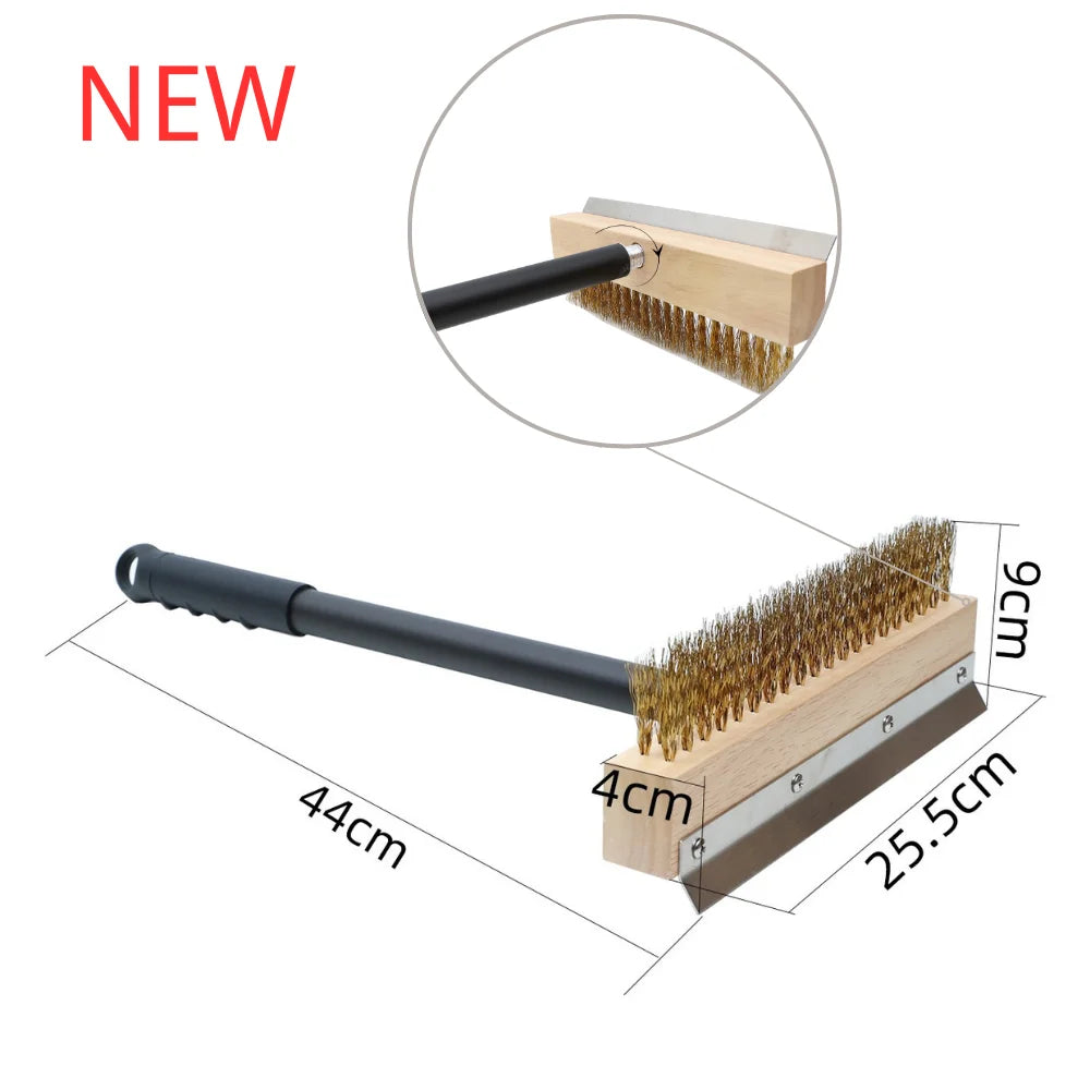 Pizza Oven Brush Copper Bristle Grill Cleaning Tool Long Handle Kitchen Brush