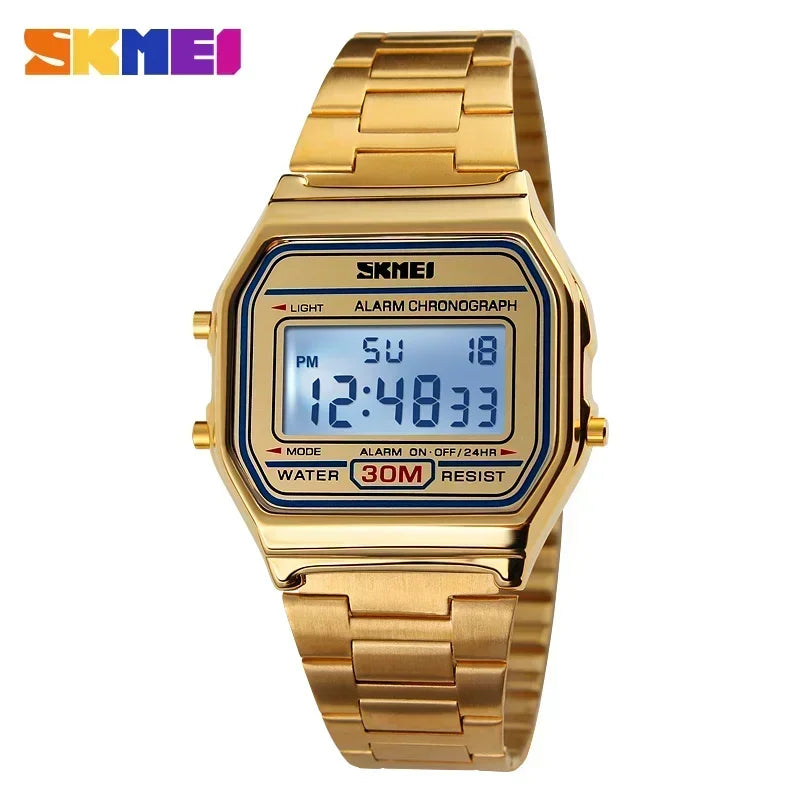 Digital Sports Watch for Men Waterproof Stainless Steel Casual Wristwatch