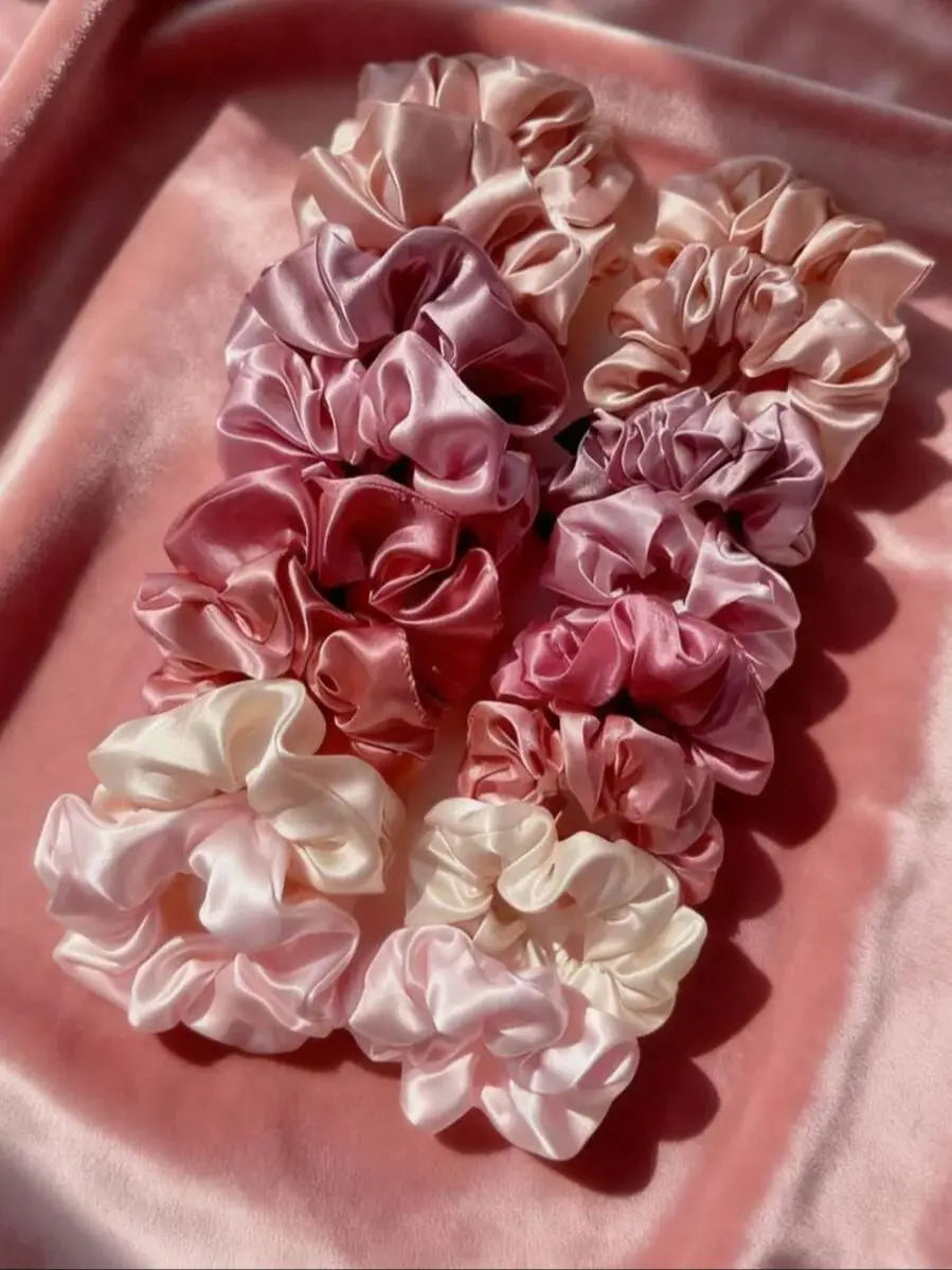 16-Piece Satin Hair Ties Set - Pink & Brown Hair Accessories for All Styles