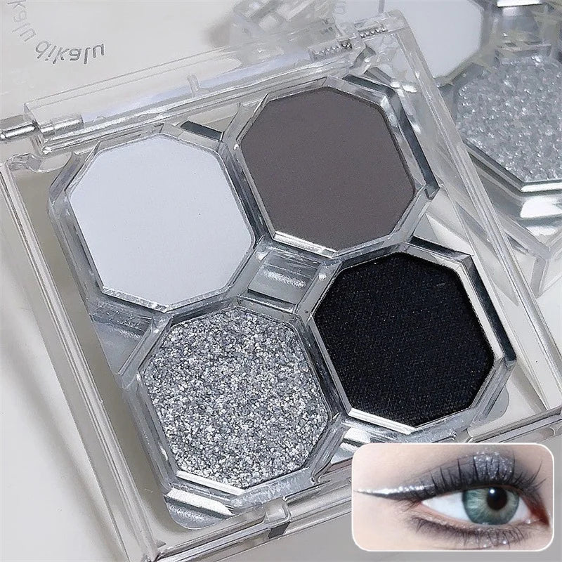 Black Light Star 4-Color Eye Shadow Palette Smoky Dark Black Makeup Cosmetics