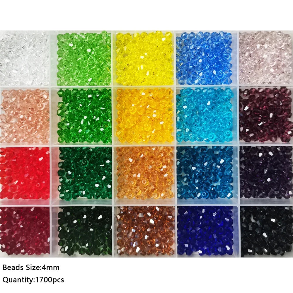 Bicone Crystal Beads Set for Jewelry Making - Multi-Size Irregular Glass Beads with Storage Case