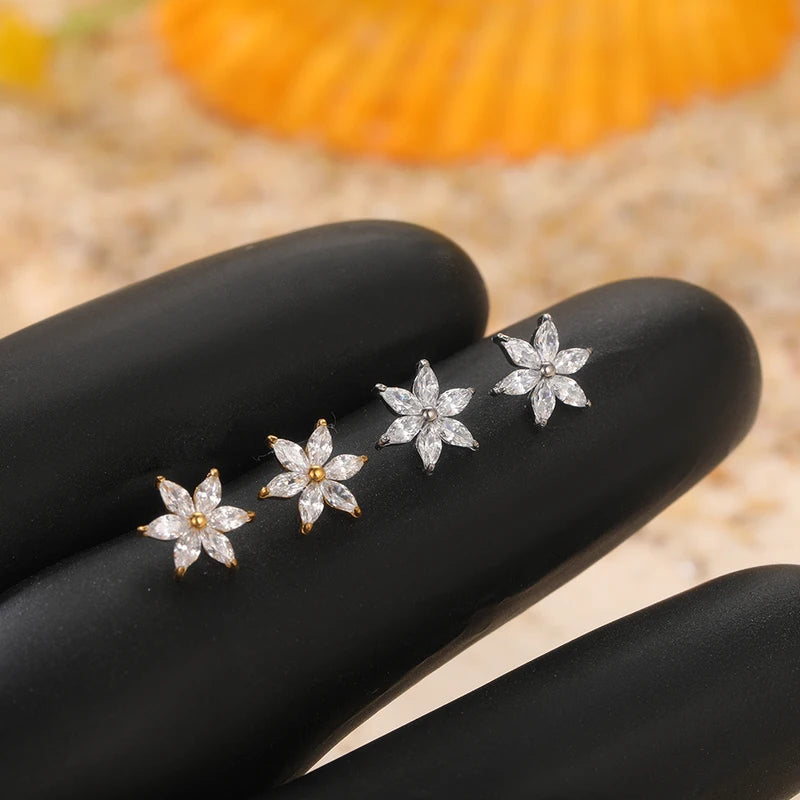Titanium Dermal Anchor Top with CZ Flower Head - Body Jewelry 14G
