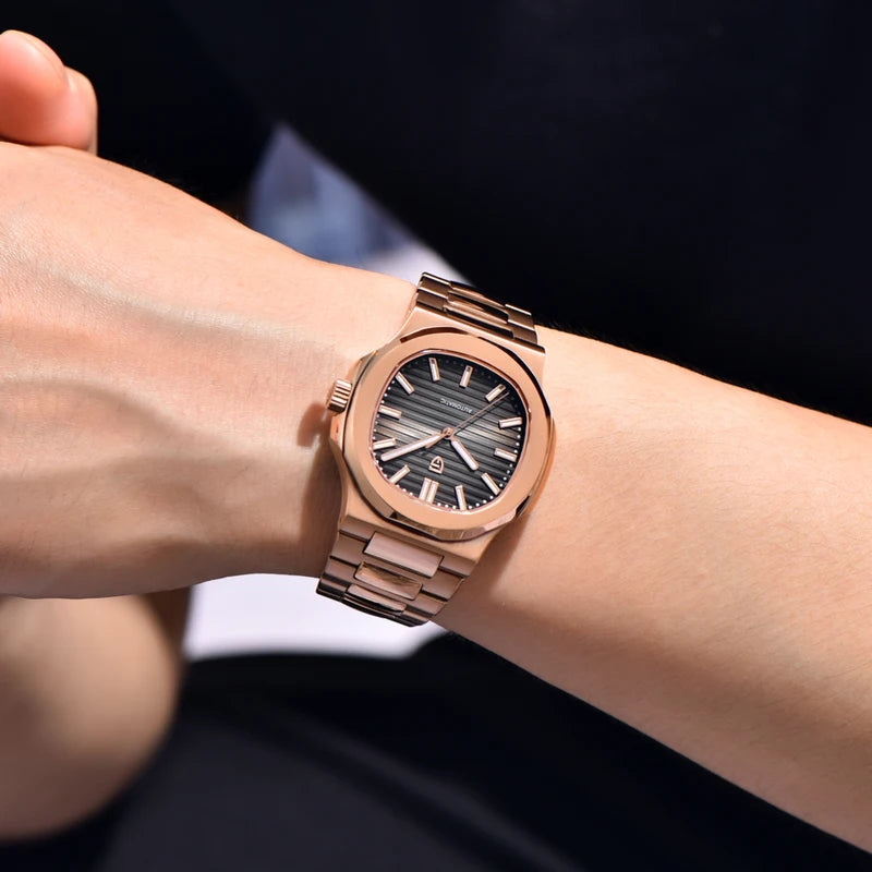Luxury Automatic Men's Watch with Rose Gold Finish Waterproof Mechanical Wristwatch