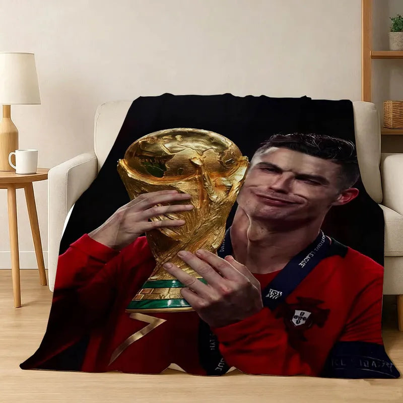 3D Football Star R-Ronaldo Flannel Blanket - Soft Cozy Throw for Home & Bed