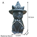 Halloween Garden Witch Cat Sculpture - Gothic Miniature Wizard Ornament