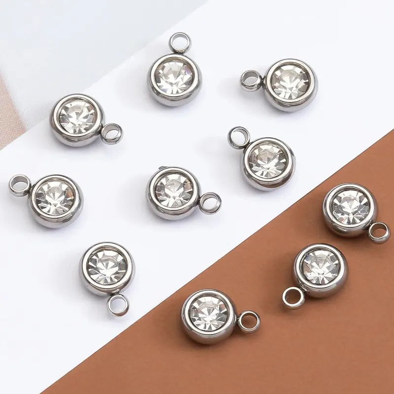20pcs Mixed Color Stainless Steel Rhinestone Bead Charms 6mm DIY Jewelry Pendants for Women