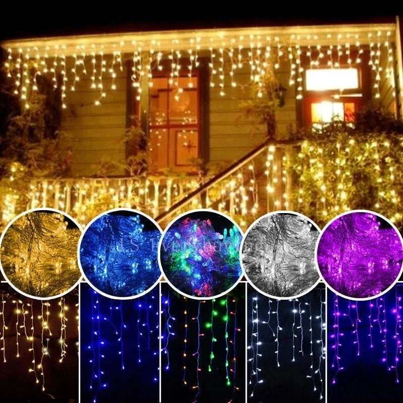 Outdoor Icicle LED String Lights 5m Drop Curtain Garden Xmas Decoration