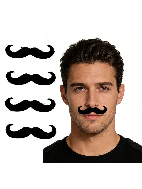 Self-Adhesive Fake Mustache Set - 4 Classic Handlebar Styles for Halloween & Parties