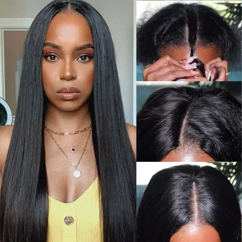 Full Human Hair Wigs V Part U Part Natural Color 180% 200% Density - No Shedding
