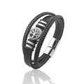 Men's Leather Bracelet with Stainless Steel Charm - Irregular Punk Accessories