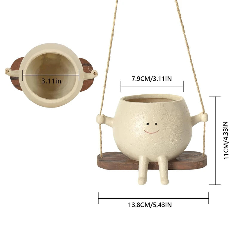 Wall Hanging Face Plant Pot - Resin Swing Planter for Succulents & Flowers