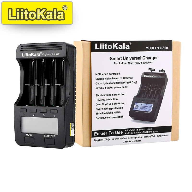 Smart Battery Charger for 18650, AA, AAA, Ni-MH, Li-ion Batteries with LCD Display