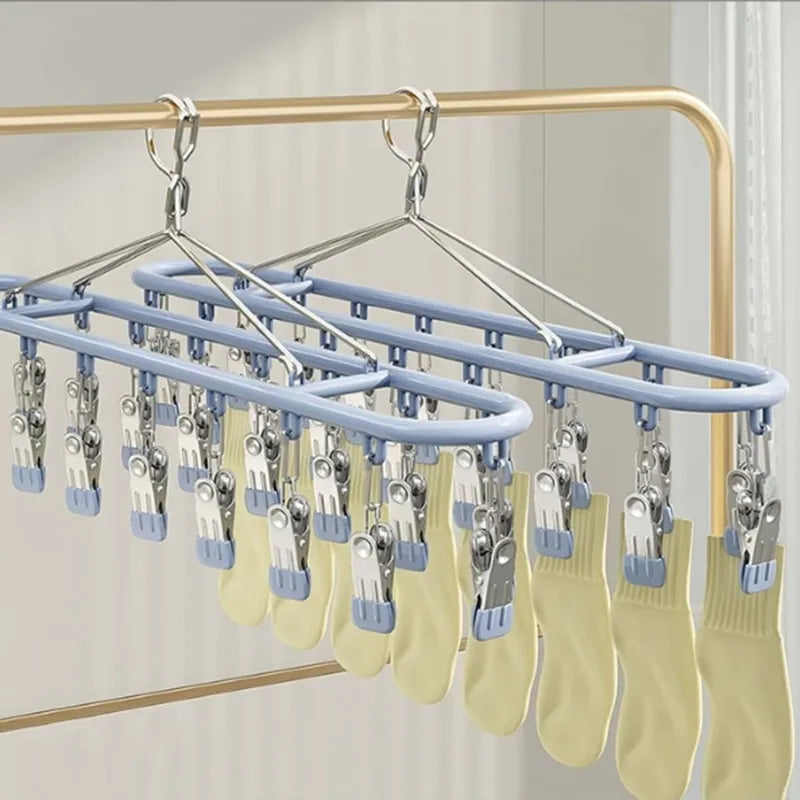 Stainless Steel Clothes Drying Rack with 20 Clip Capacity - Multi-Color Household Organizer