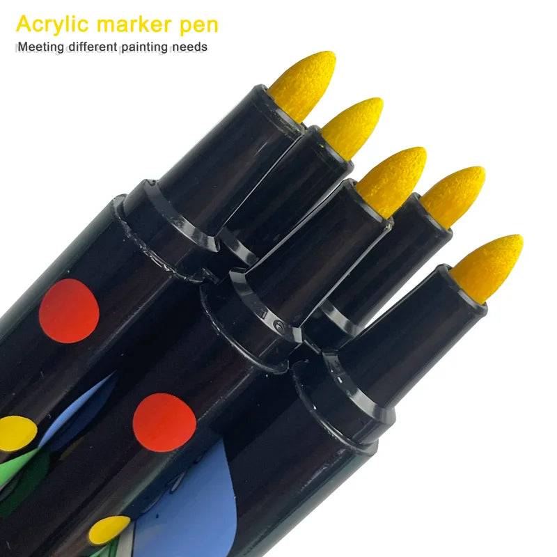 10 Pcs Yellow Acrylic Paint Markers Set Fine Tip Permanent for Rock Fabric Wood Metal Glass Canvas Tires