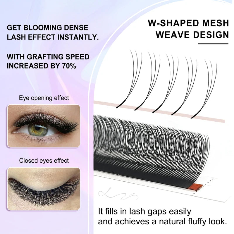 Premade 3D Eyelash Extension Fans - Natural Look, Small Spacing, 0.07mm W Shape