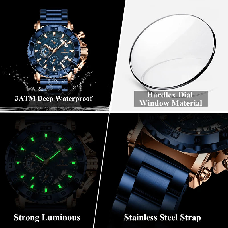 Luxury Men’s Waterproof Quartz Wristwatch with Luminous Dial and Chronograph