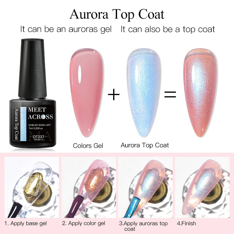 2-in-1 Glitter Top Coat Gel Nail Polish - Holographic Semi-Permanent UV Varnish