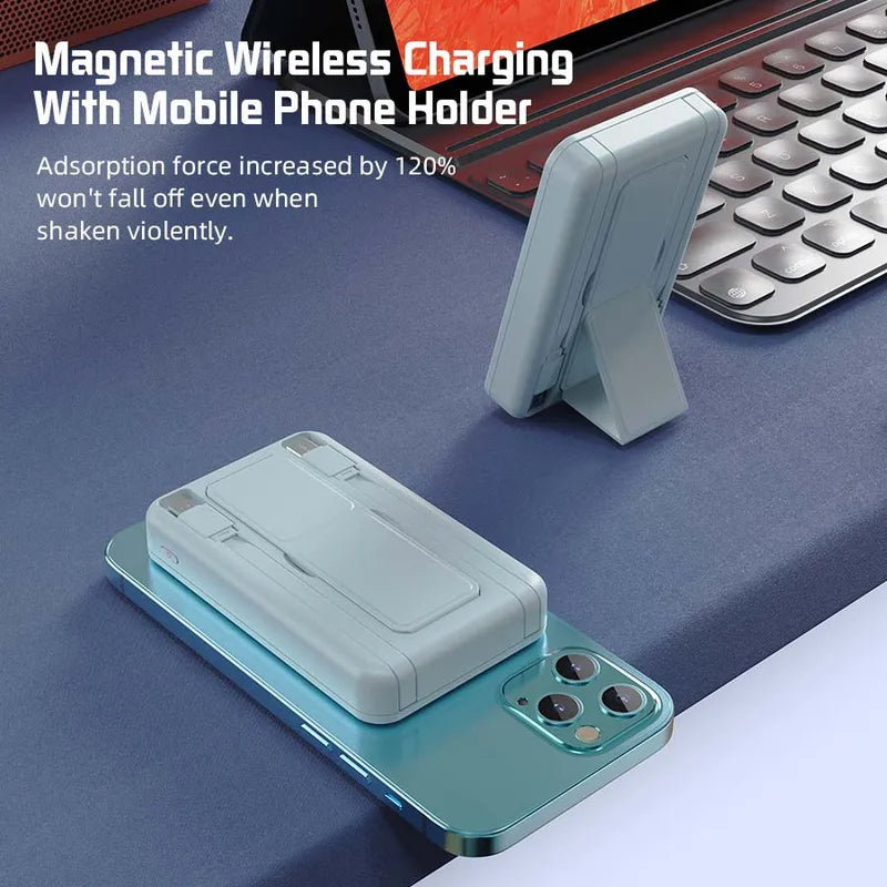 10000mAh Magnetic Wireless Power Bank with Fast Charging & Portable Stand