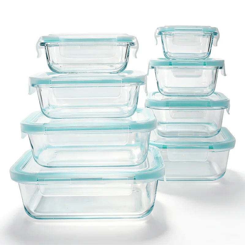 Glass Food Storage Containers Set - Leakproof Microwave Safe Kitchen Organizer