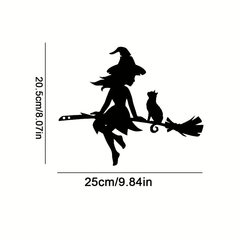 Witch & Cat Garden Decor - Durable Iron Halloween Outdoor Sculpture