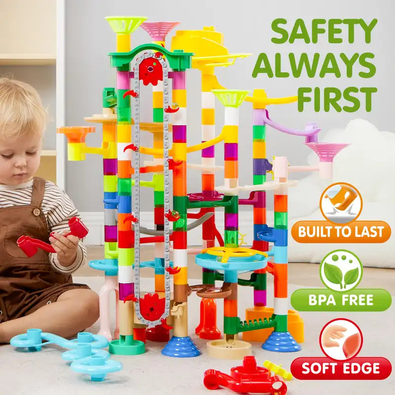 Glow-in-The-Dark Marble Run Construction Set with Motorized Elevator for Kids 4-8