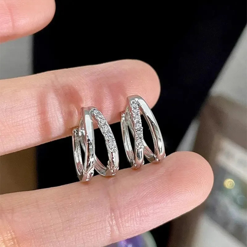 Simple Geometric Double Circle Hoop Earrings for Women Stainless Steel Jewelry